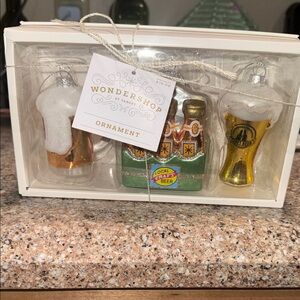 Adidas Beer Glass Ornament Set with Gold and Green